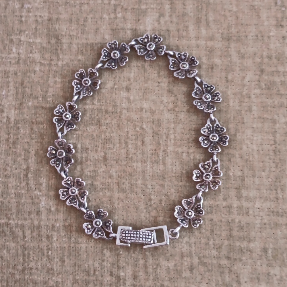 925 Silver Crystal Flower Bracelet
